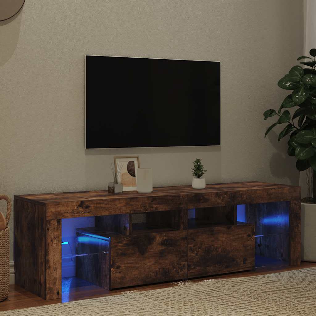 TV-bänk med LED-belysning rökfägrad ek