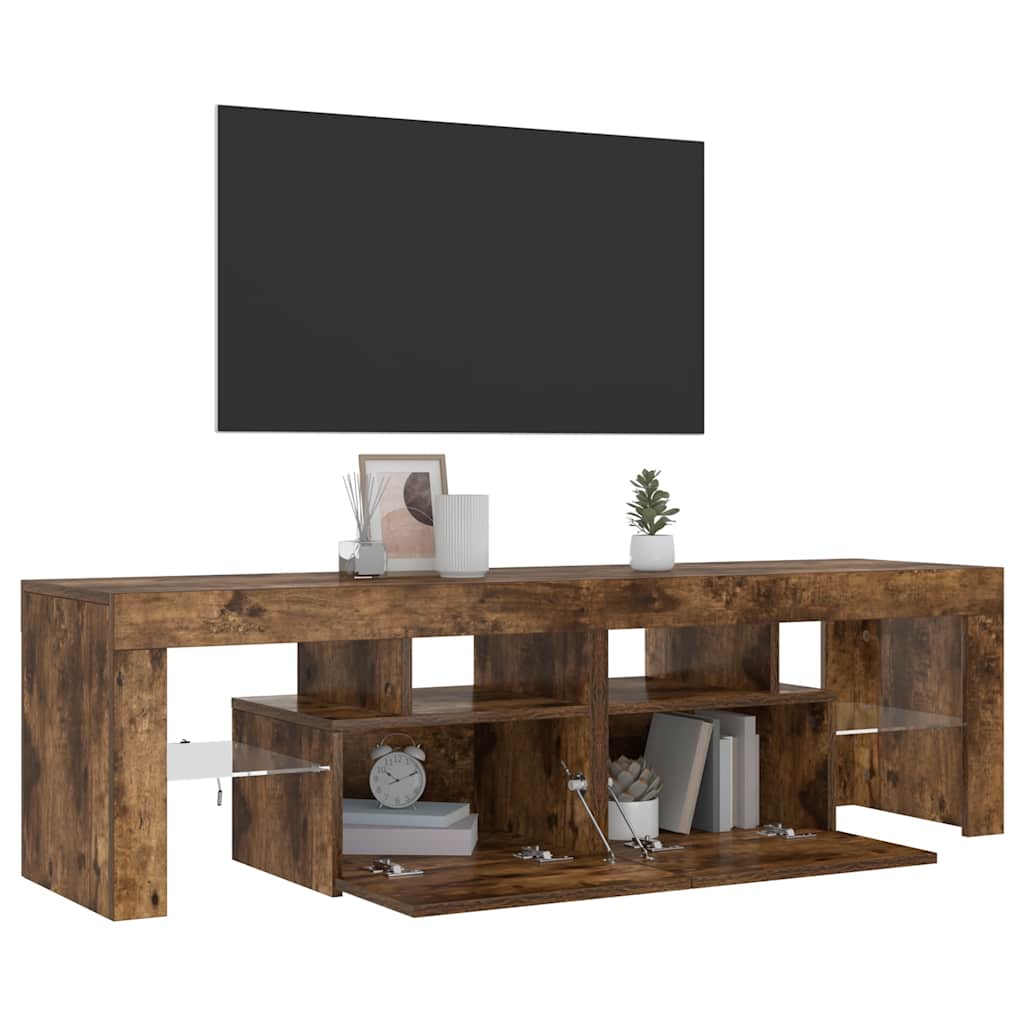 TV-bänk med LED-belysning rökfägrad ek