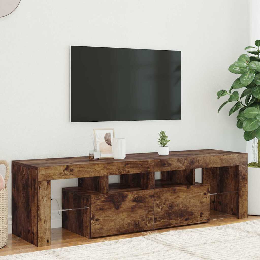 TV-bänk med LED-belysning rökfägrad ek