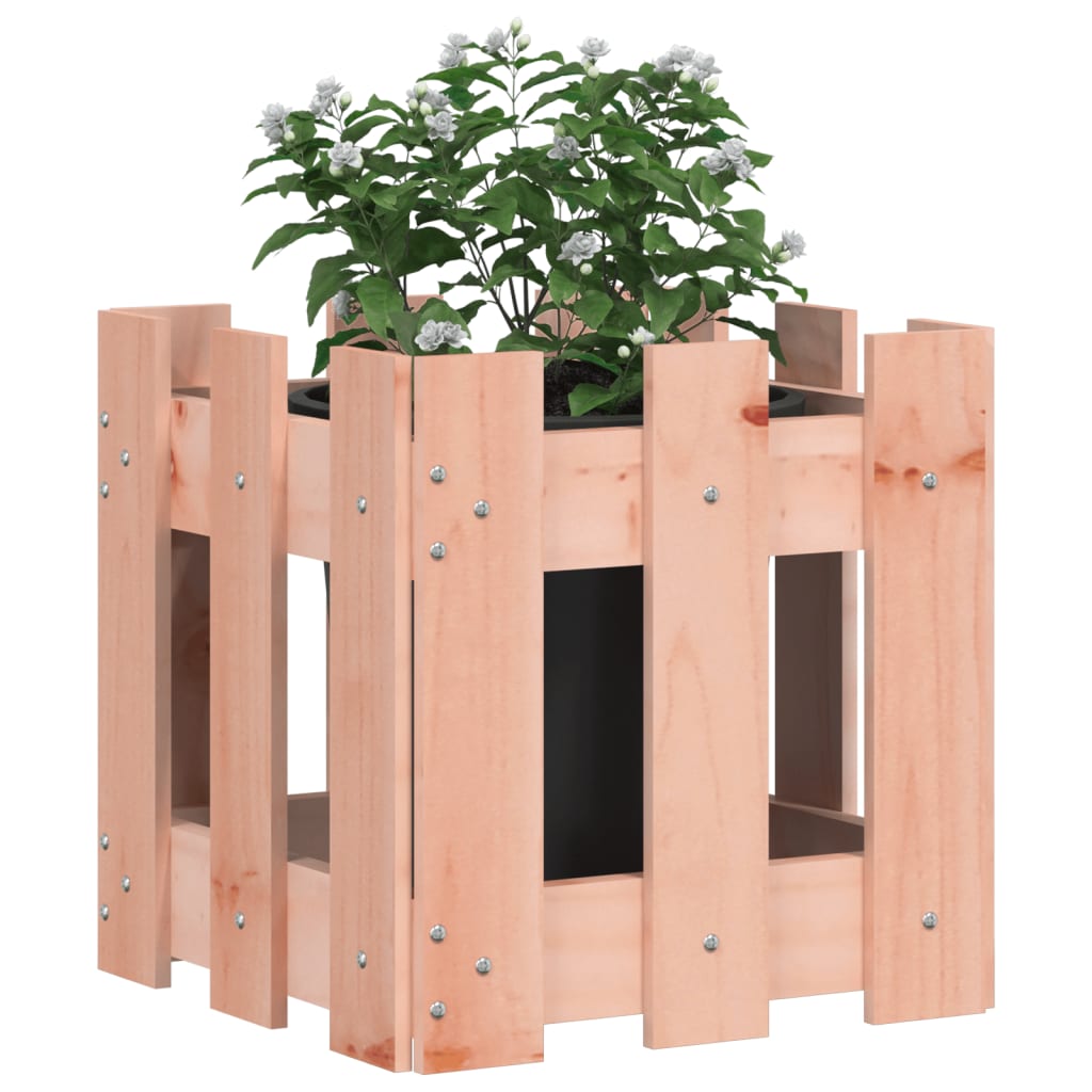 Odlingslåda med Staket-design Massivt Douglas