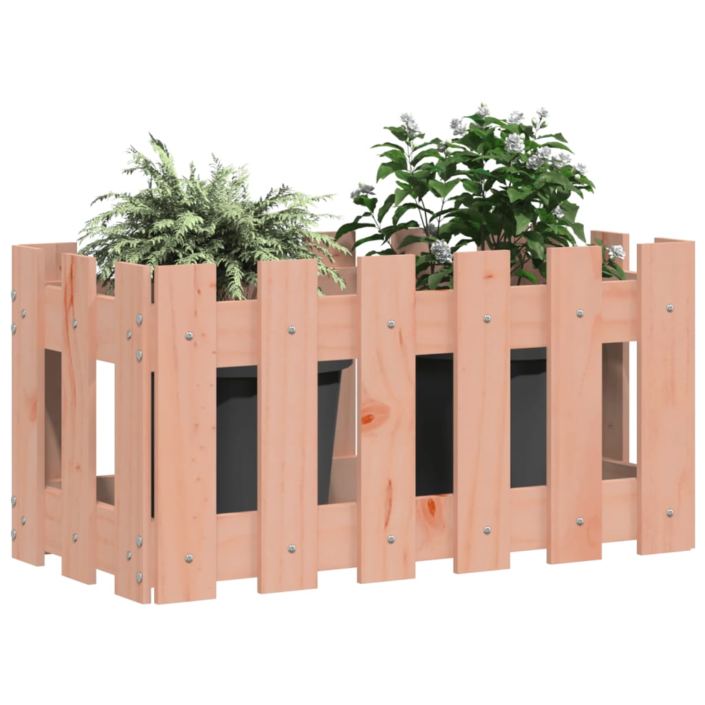 Odlingslåda med Staket-design Massivt Douglas