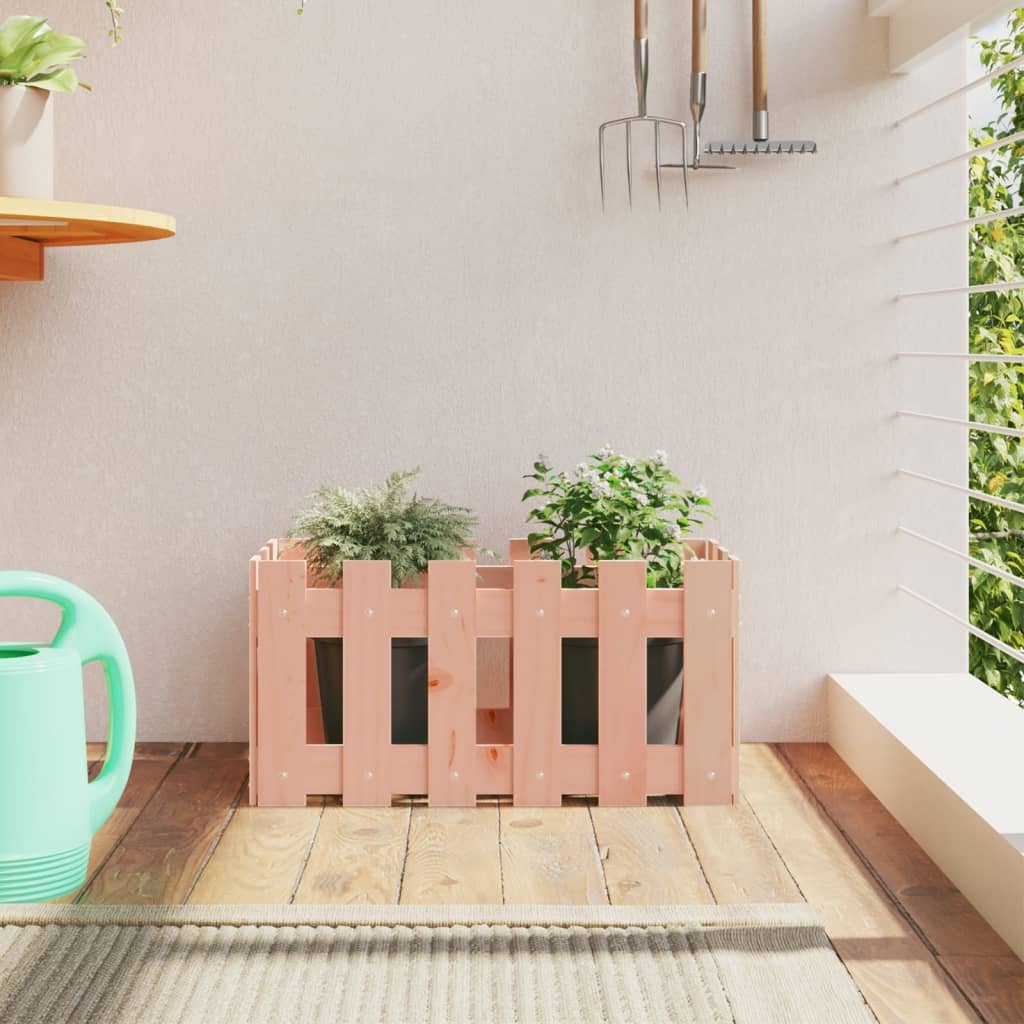 Odlingslåda med Staket-design Massivt Douglas