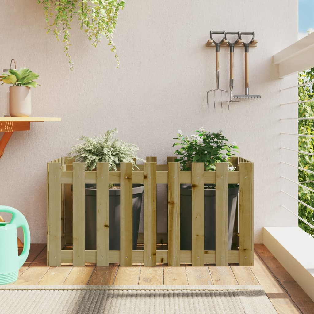 Odlingslåda med staket-design impregnerad furu