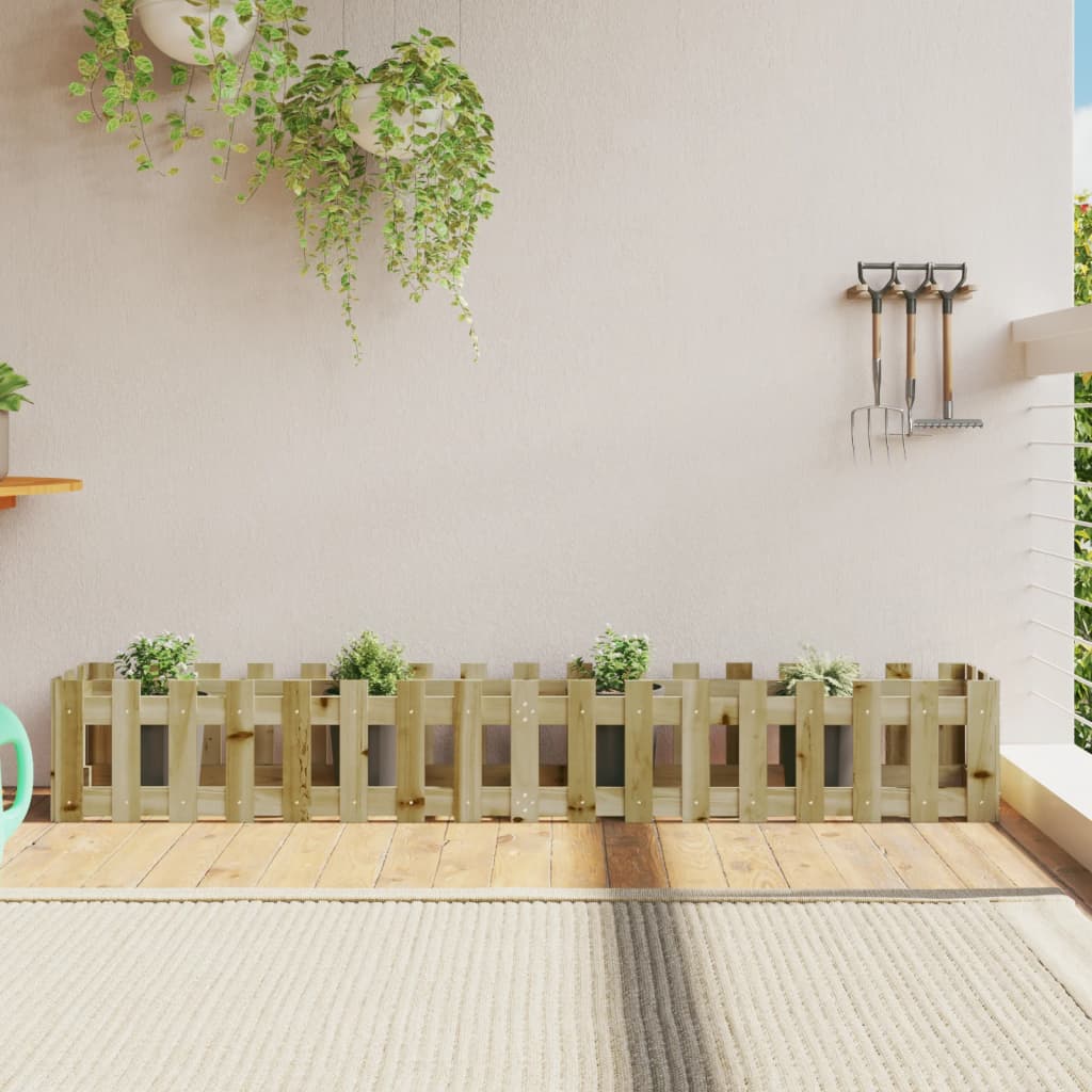 Odlingslåda med staket-design impregnerad furu