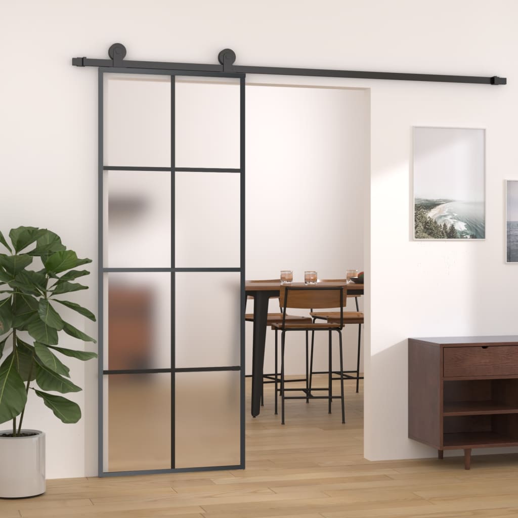 Skjutdörr med beslagset ESG glas och aluminium