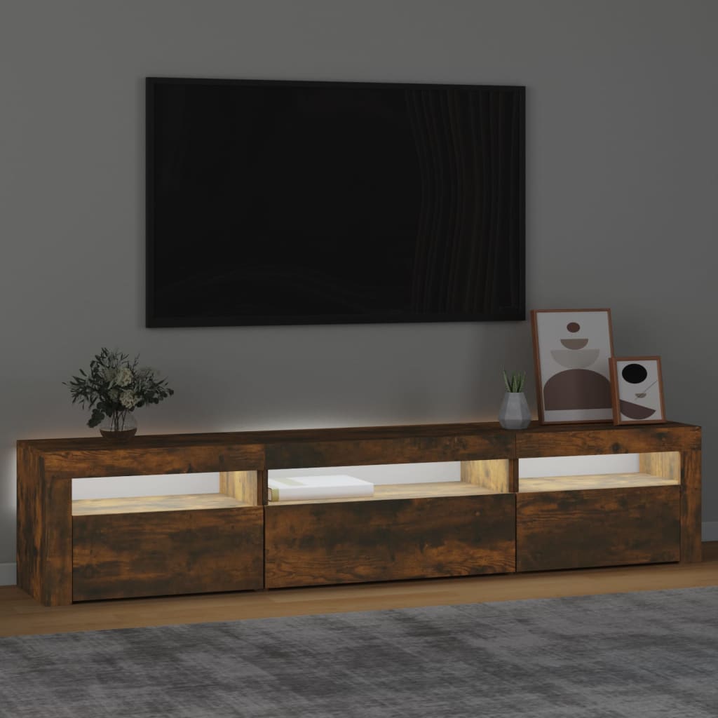 Tv-bänk med LED-belysning Rökfärgad ek