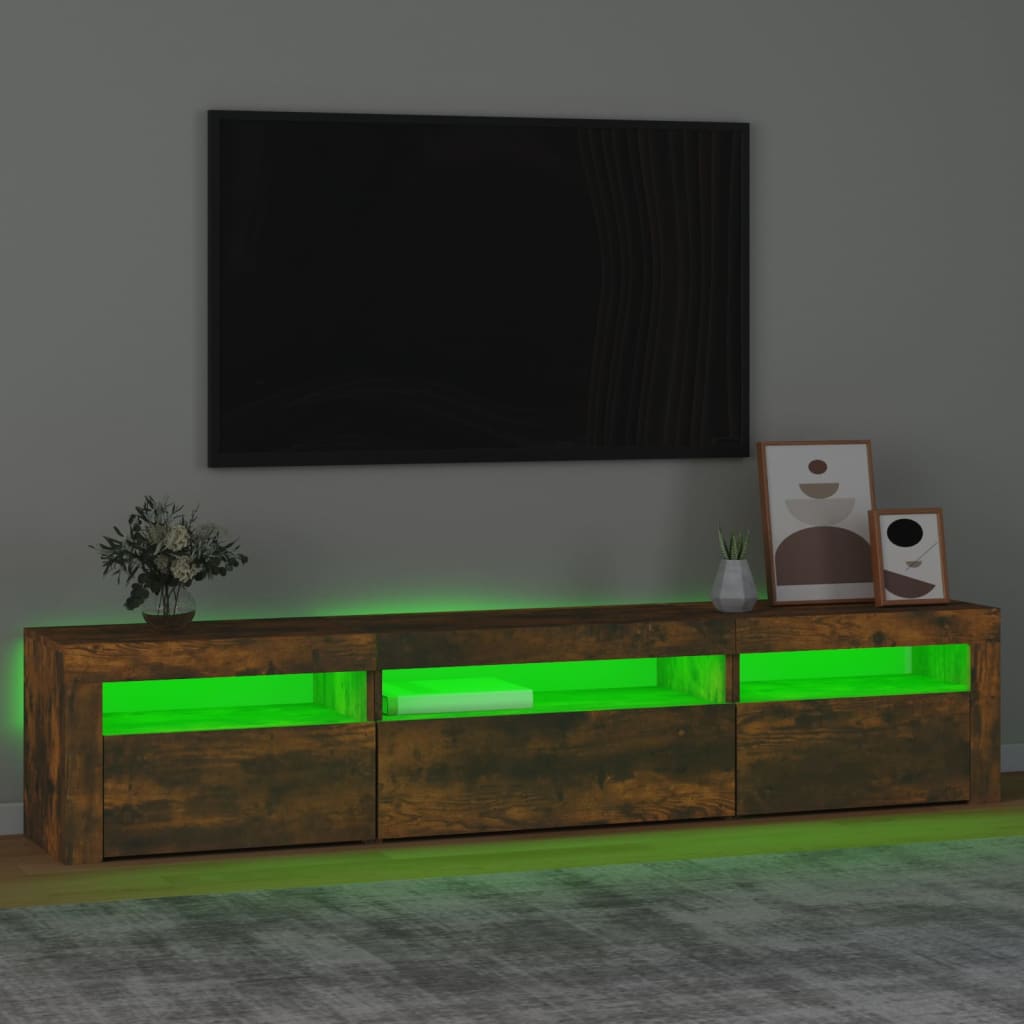 Tv-bänk med LED-belysning Rökfärgad ek