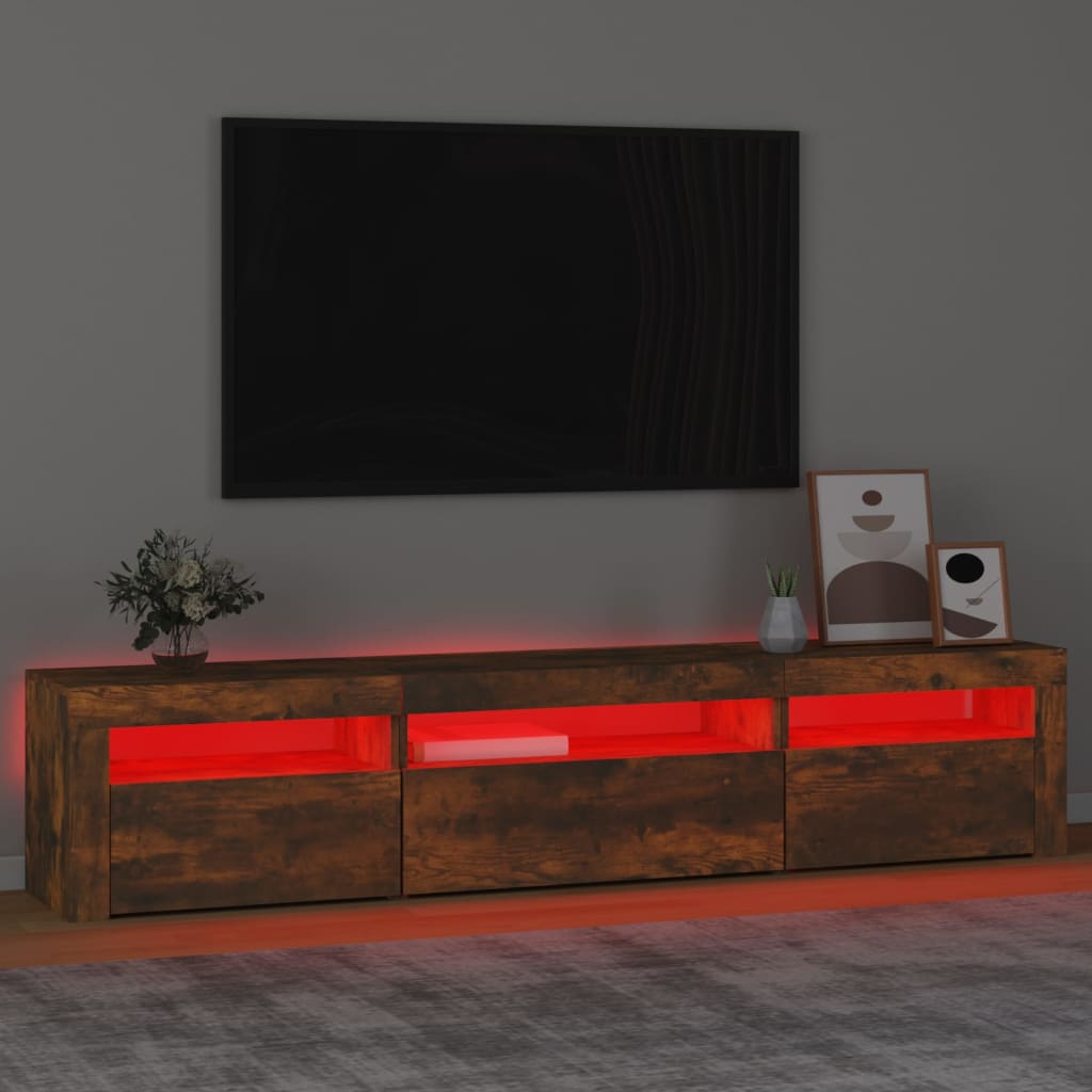 Tv-bänk med LED-belysning Rökfärgad ek