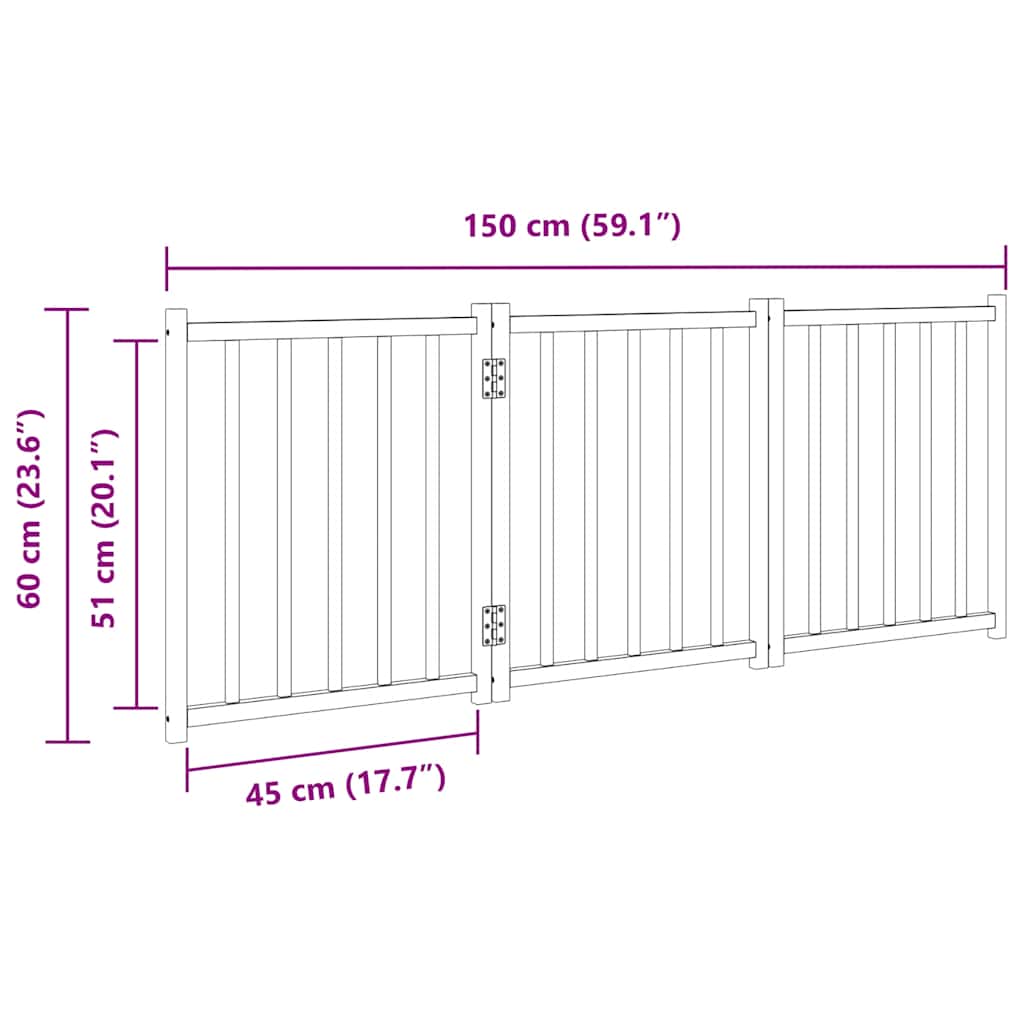 Hundgrind hopfällbar 3 paneler 150 cm massivt granträ