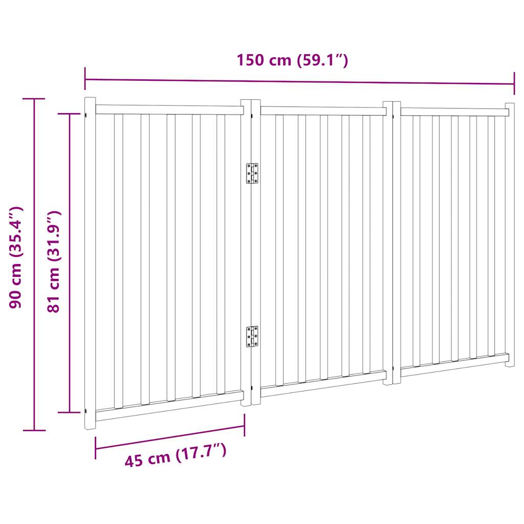 Hundgrind hopfällbar 3 paneler ek 150 cm massivt granträ