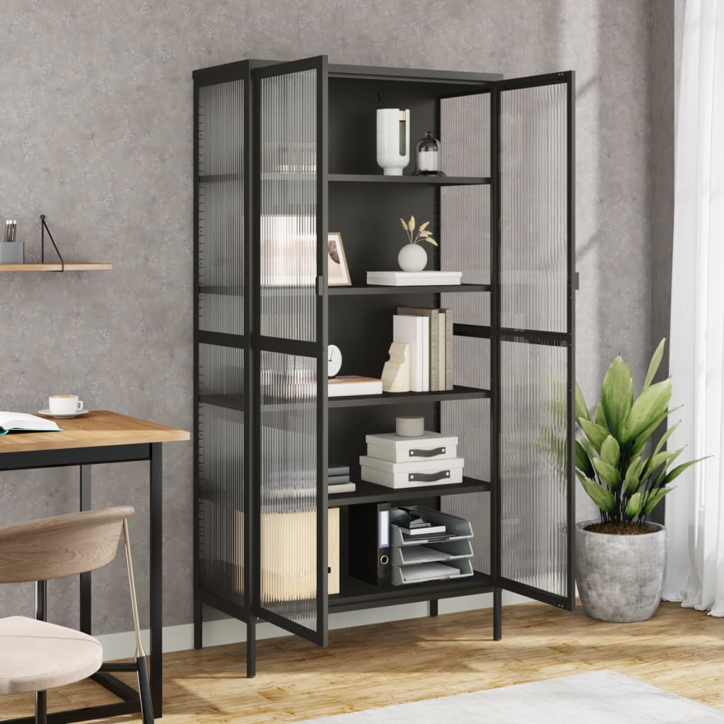 Högskåp Svart 85x40x180 Cm Glas Och Stål