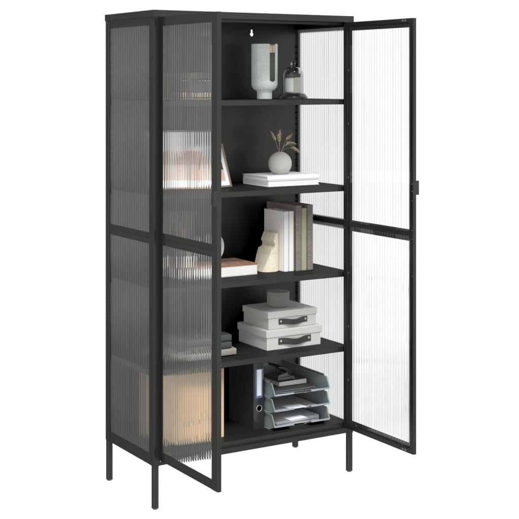 Högskåp Svart 85x40x180 Cm Glas Och Stål