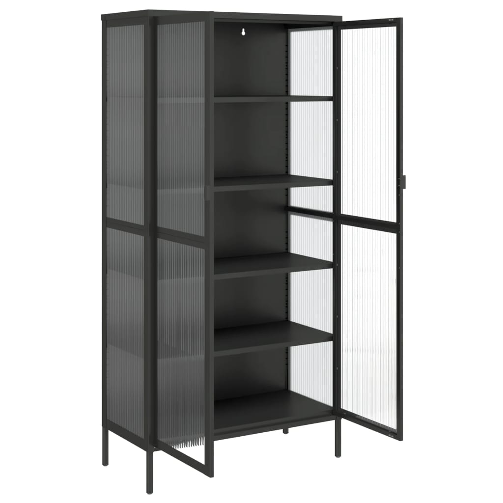 Högskåp Svart 85x40x180 Cm Glas Och Stål