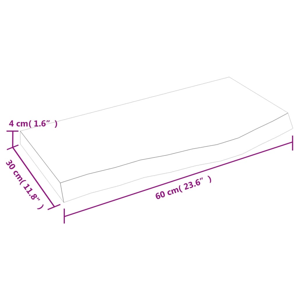 Bänkskiva för badrum 60x30x(2-4) cm obehandlat