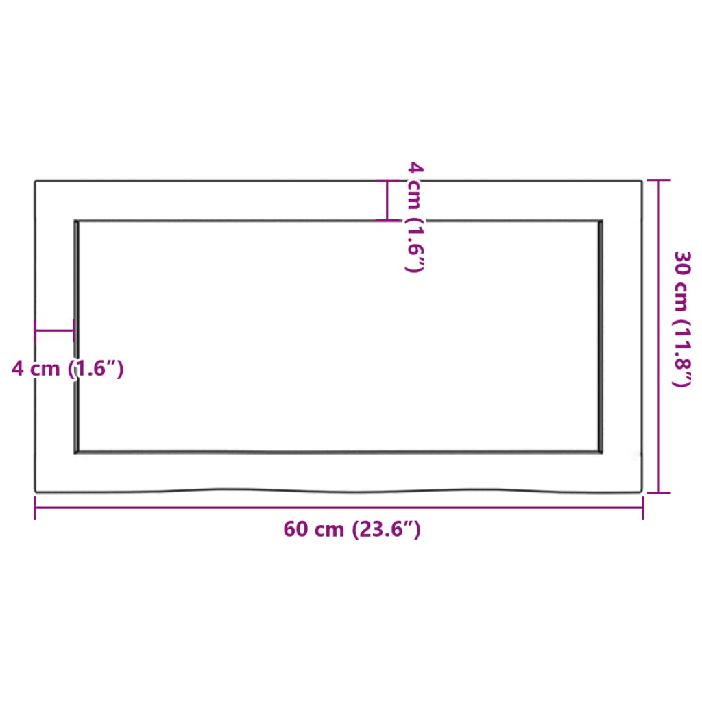 Bänkskiva för badrum 60x30x(2-4) cm obehandlat