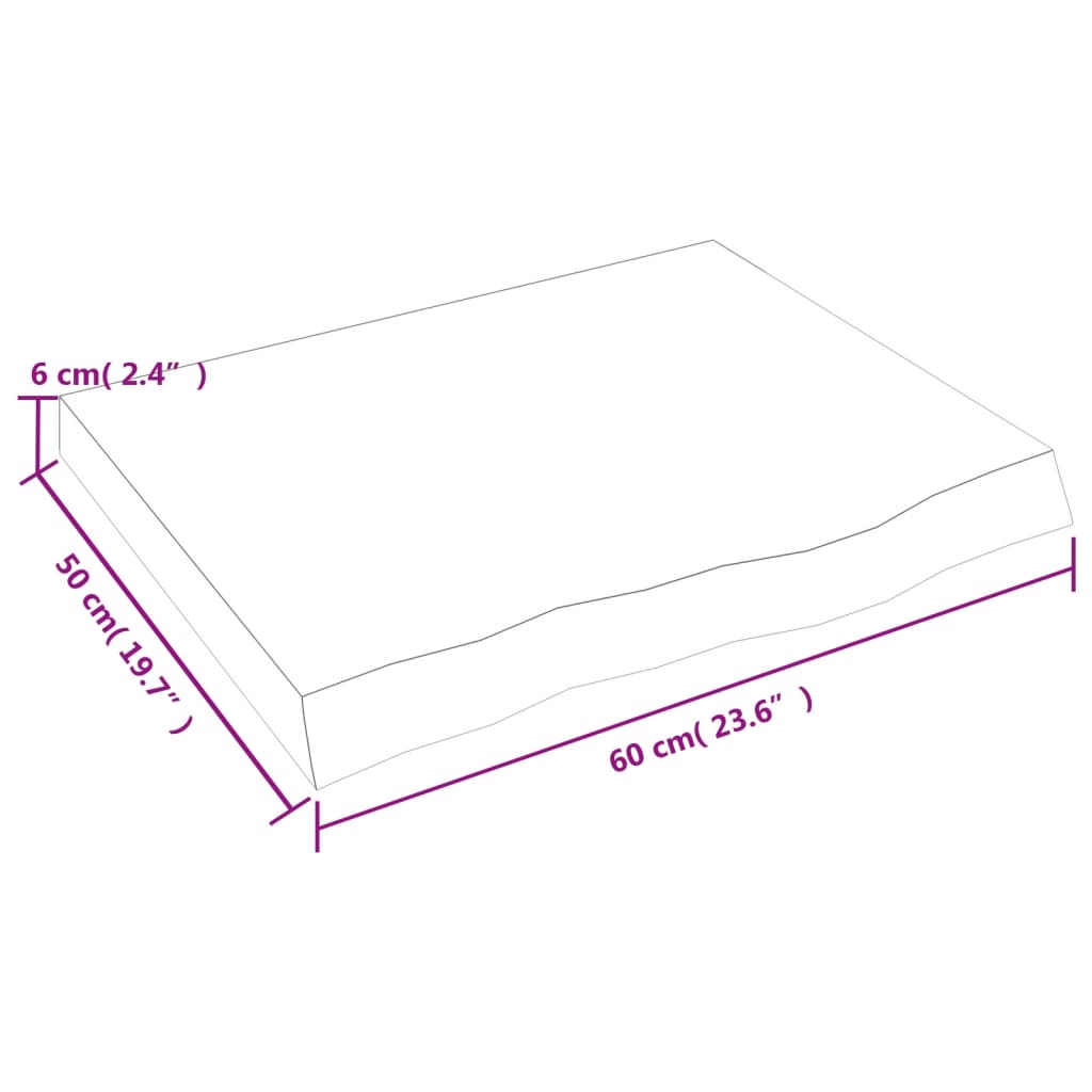 Bänkskiva för badrum 60x50x(2-6) cm obehandlat massivt trä