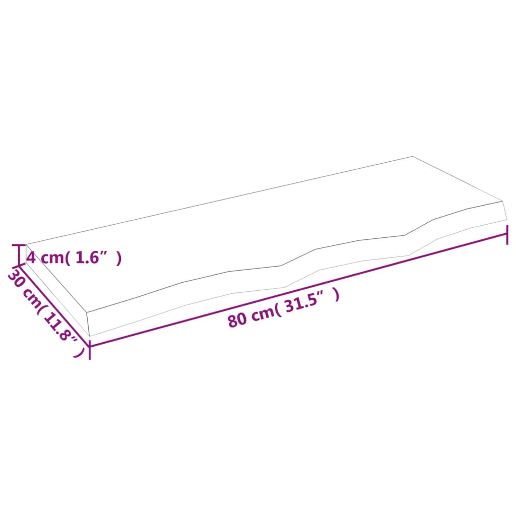 Bänkskiva för badrum 80x30x(2-4) cm obehandlat massivt trä