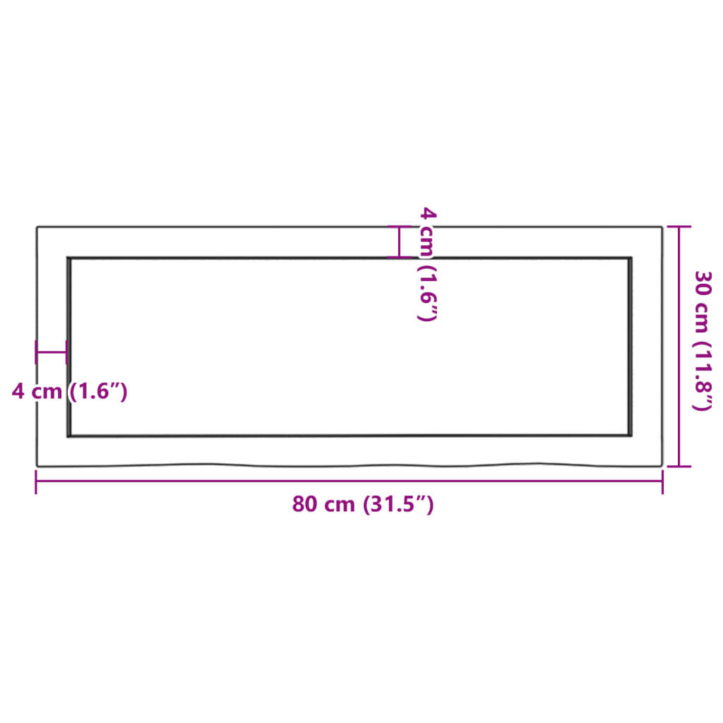 Bänkskiva för badrum 80x30x(2-4) cm obehandlat massivt trä