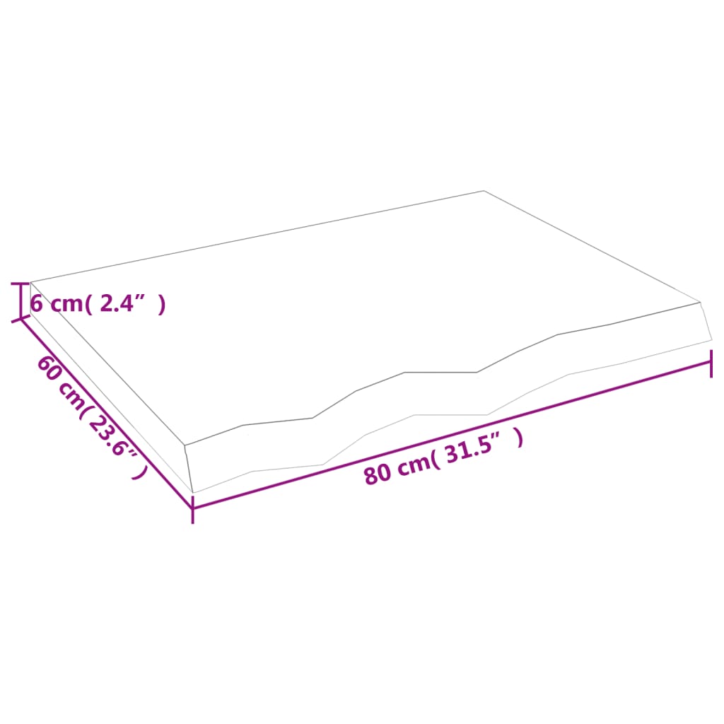 Bänkskiva för badrum 80x60x(2-6) cm obehandlat massivt trä