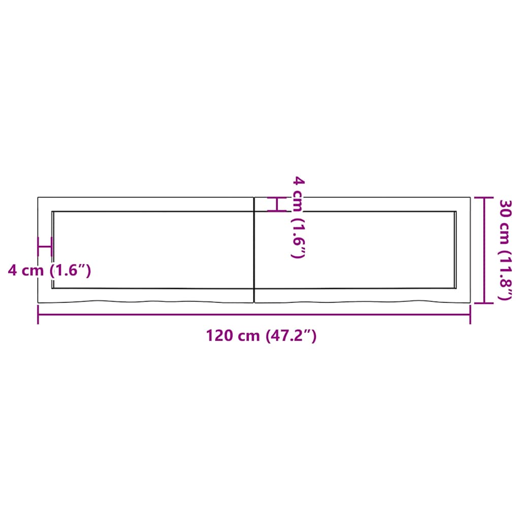 Bänkskiva badrum 120x30x(2-4) cm behandlat massivt trä