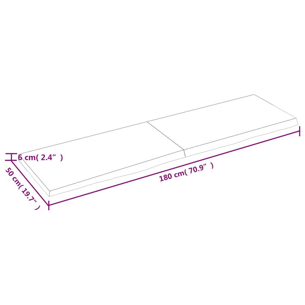 Bänkskiva badrum 180x50x(2-6) cm behandlat massivt trä