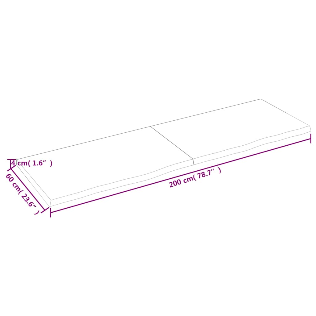 Bänkskiva badrum 200x60x(2-4) cm behandlat massivt trä