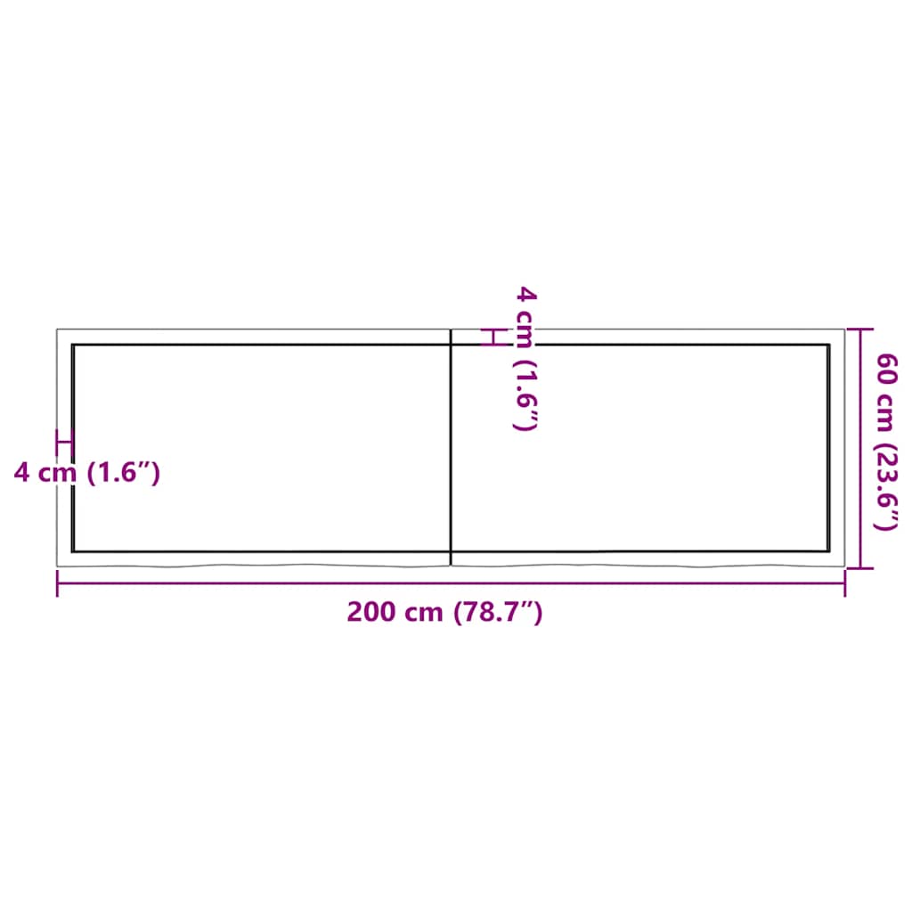 Bänkskiva badrum 200x60x(2-4) cm behandlat massivt trä