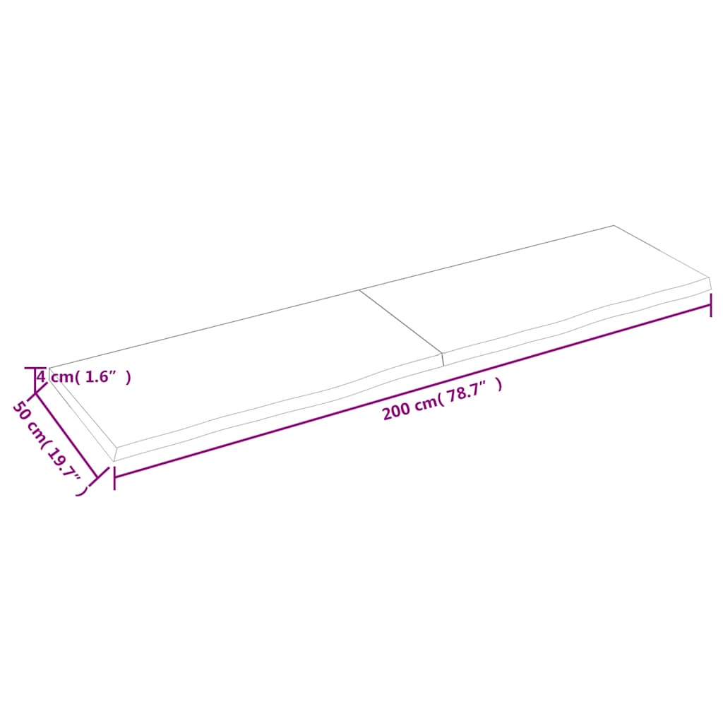 Bänkskiva badrum 200x50x(2-4) cm behandlat massivt trä