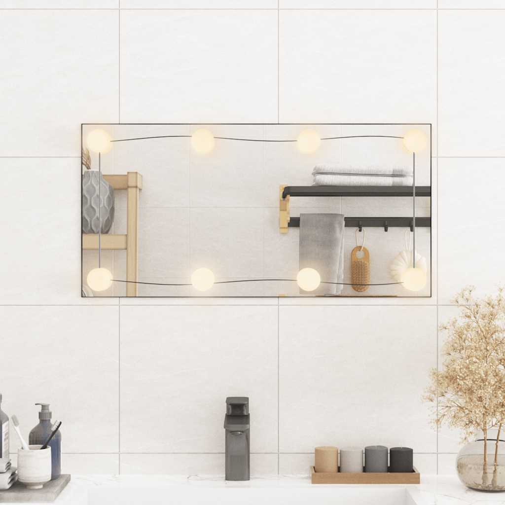 Väggspegel med LED-belysning glas rektangulär
