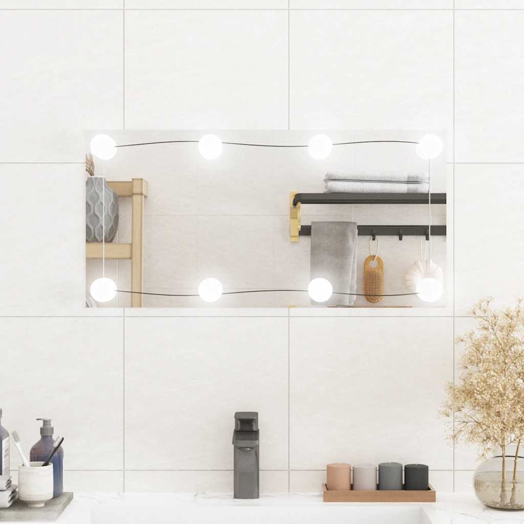 Väggspegel med LED-belysning glas rektangulär