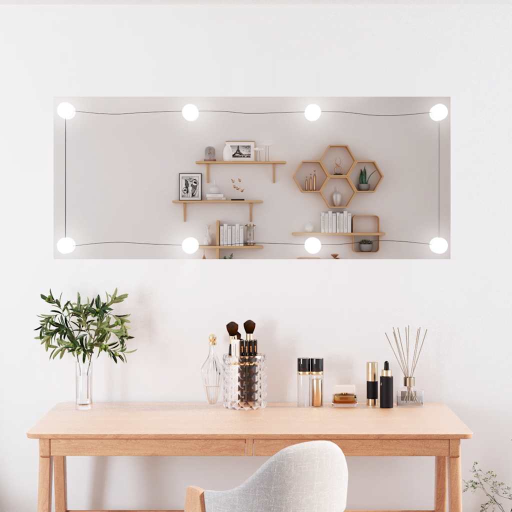 Väggspegel med LED-belysning glas rektangulär