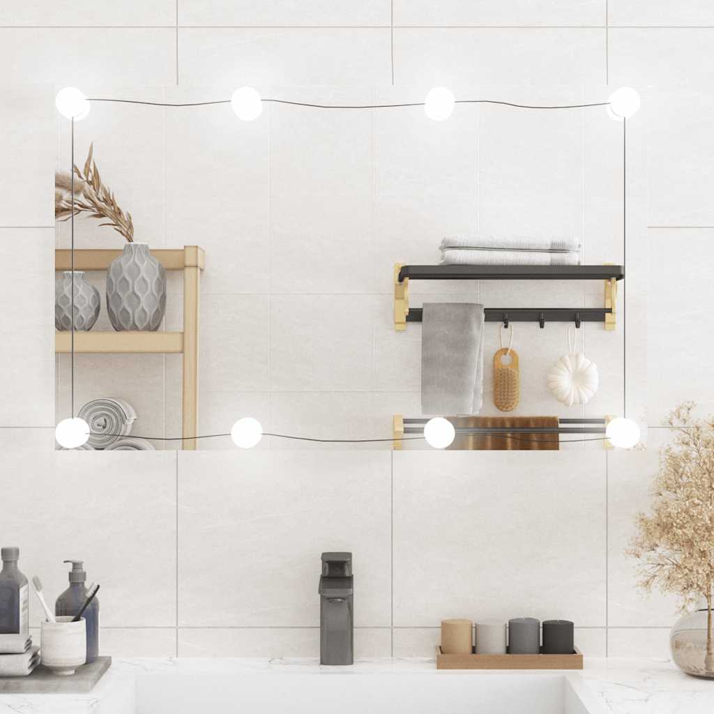 Väggspegel med LED-belysning glas rektangulär