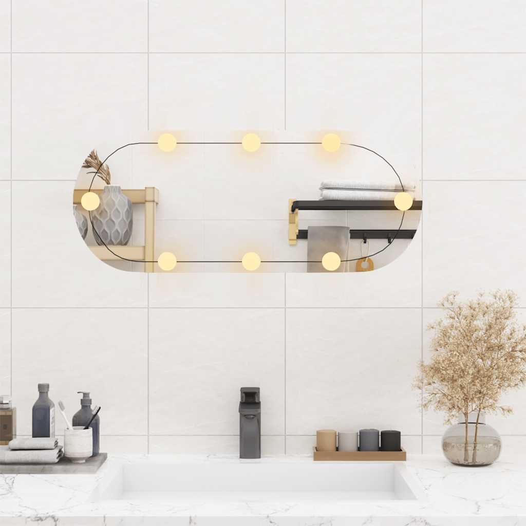 Väggspegel med LED-belysning glas oval