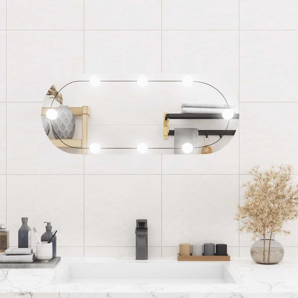 Väggspegel med LED-belysning glas oval
