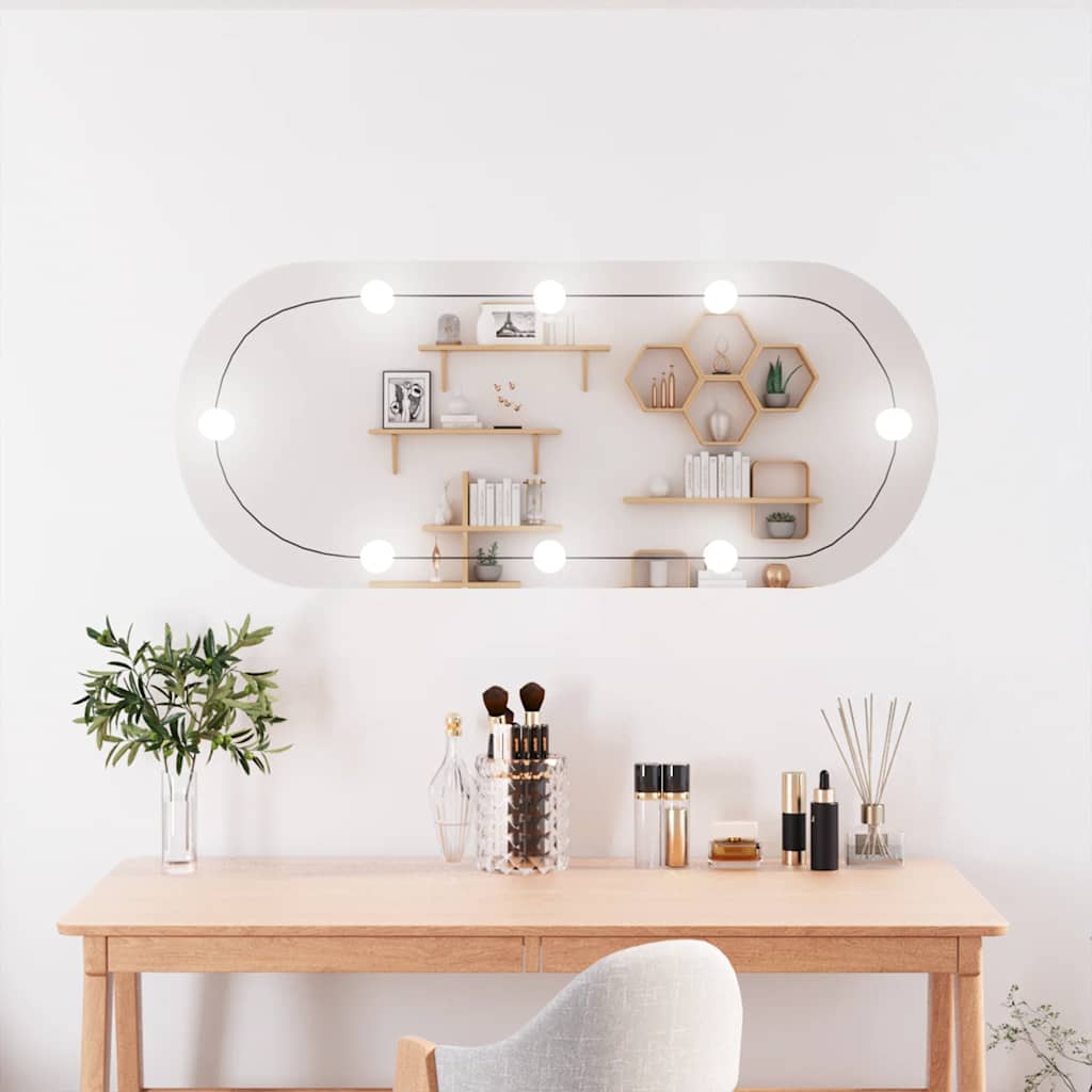 Väggspegel med LED-belysning glas oval