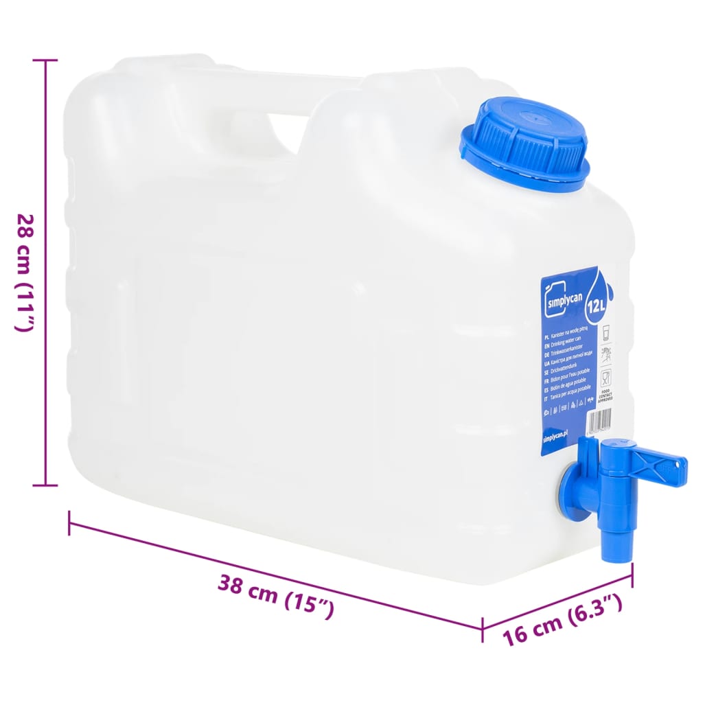 Vattenbehållare med kran 10 L plast