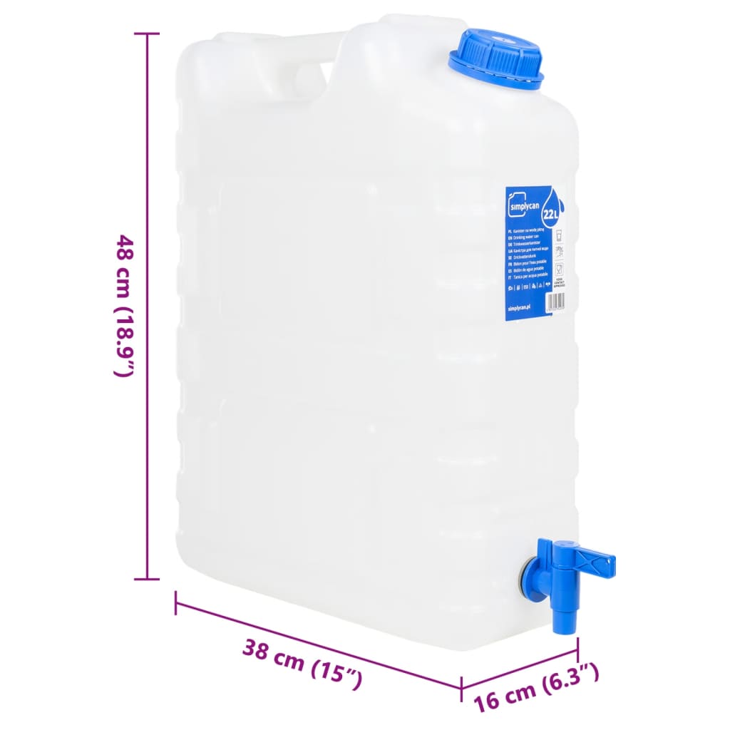 Vattenbehållare med kran 20 L plast