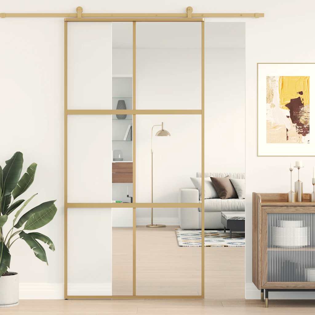 Skjutdörr 102, klart ESG-glas och aluminium