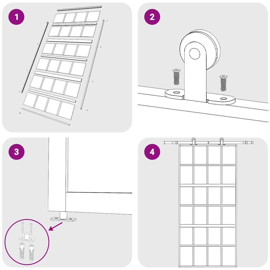 Skjutdörr 102, frostat ESG-glas och aluminium