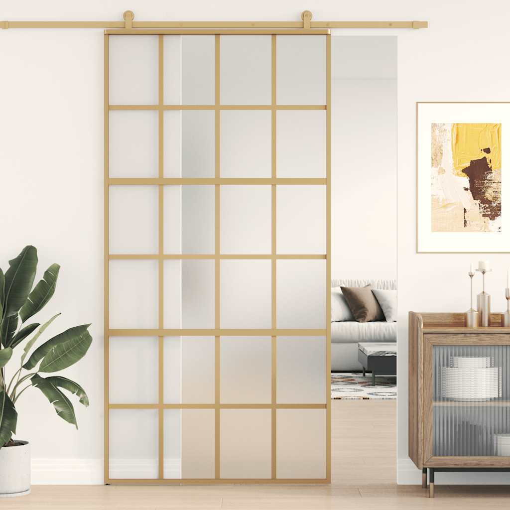 Skjutdörr 102, frostat ESG-glas och aluminium