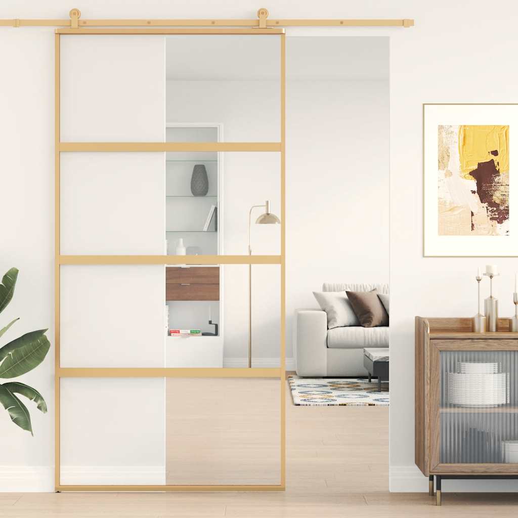Skjutdörr 102, klart ESG-glas och aluminium