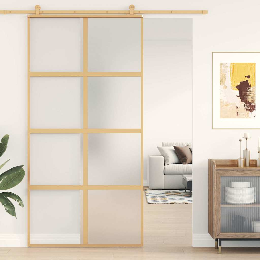 Skjutdörr 102, frostat ESG-glas och aluminium