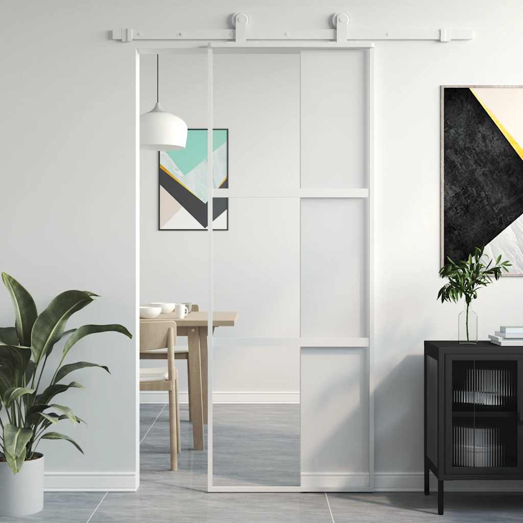Skjutdörr härdat glas och aluminium