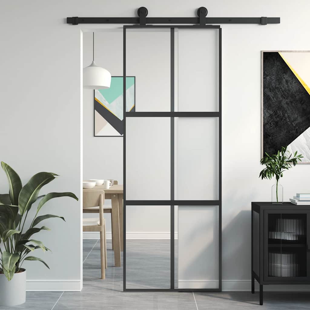 Skjutdörr härdat glas och aluminium