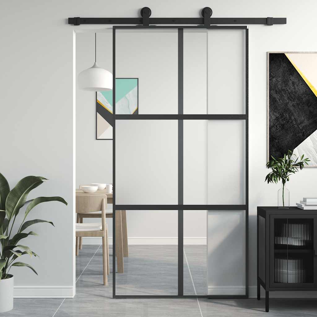 Skjutdörr 102, härdat glas och aluminium