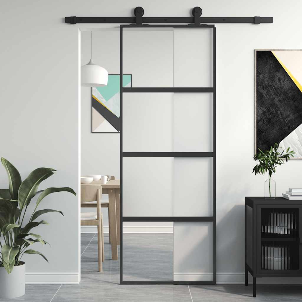 Skjutdörr härdat glas och aluminium