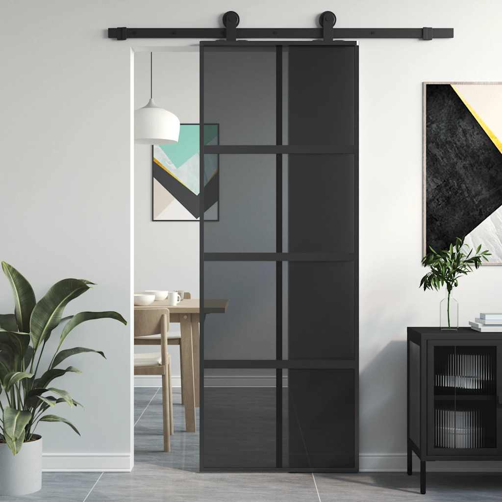 Skjutdörr härdat glas och aluminium