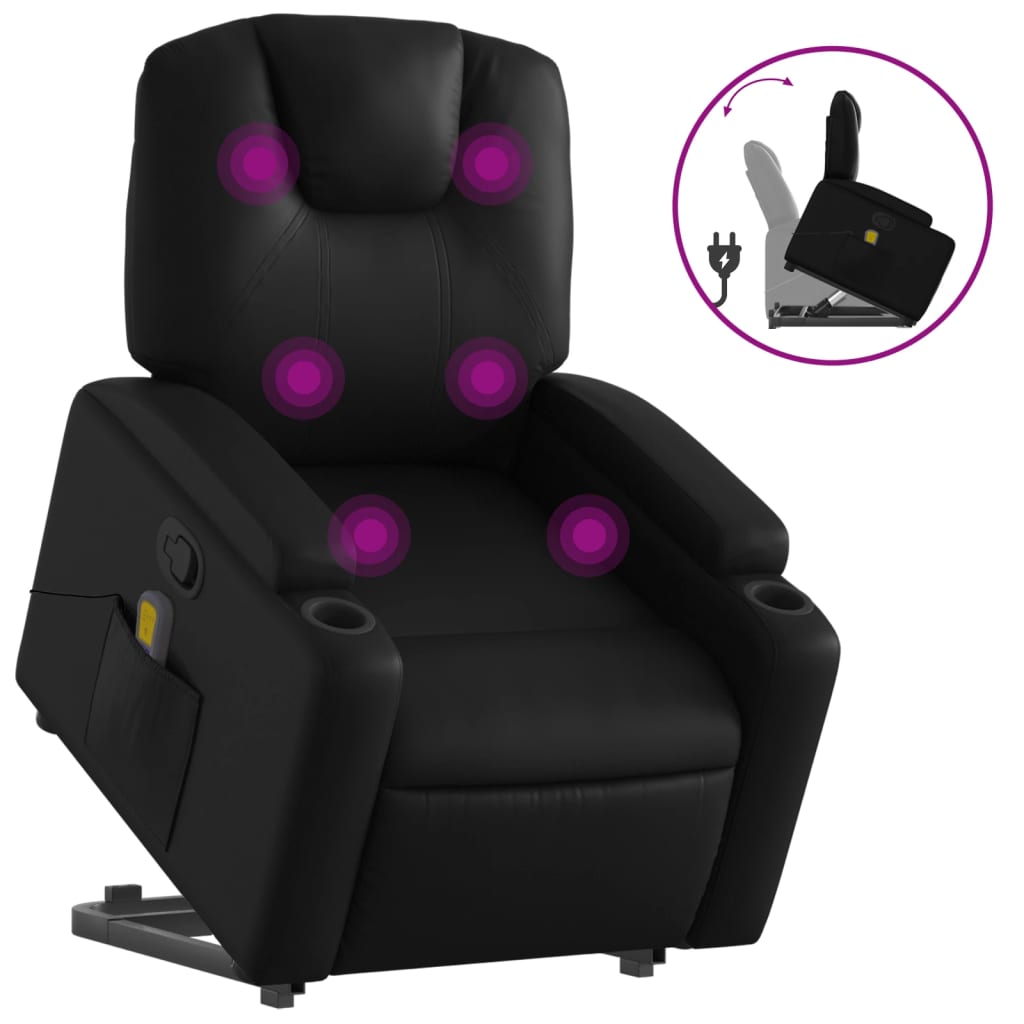 Massagefåtölj med uppresningshjälp konstläder