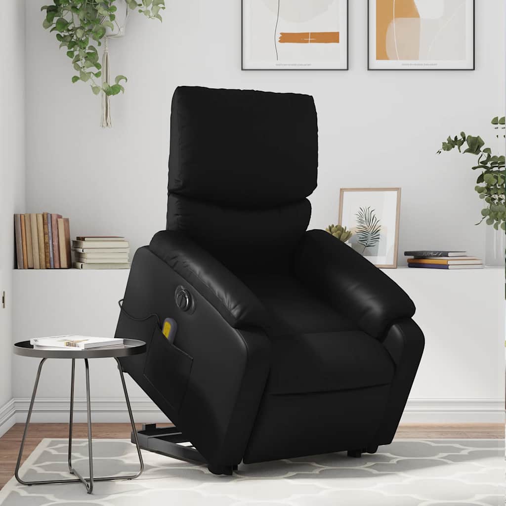 Massagefåtölj med uppresningshjälp konstläder