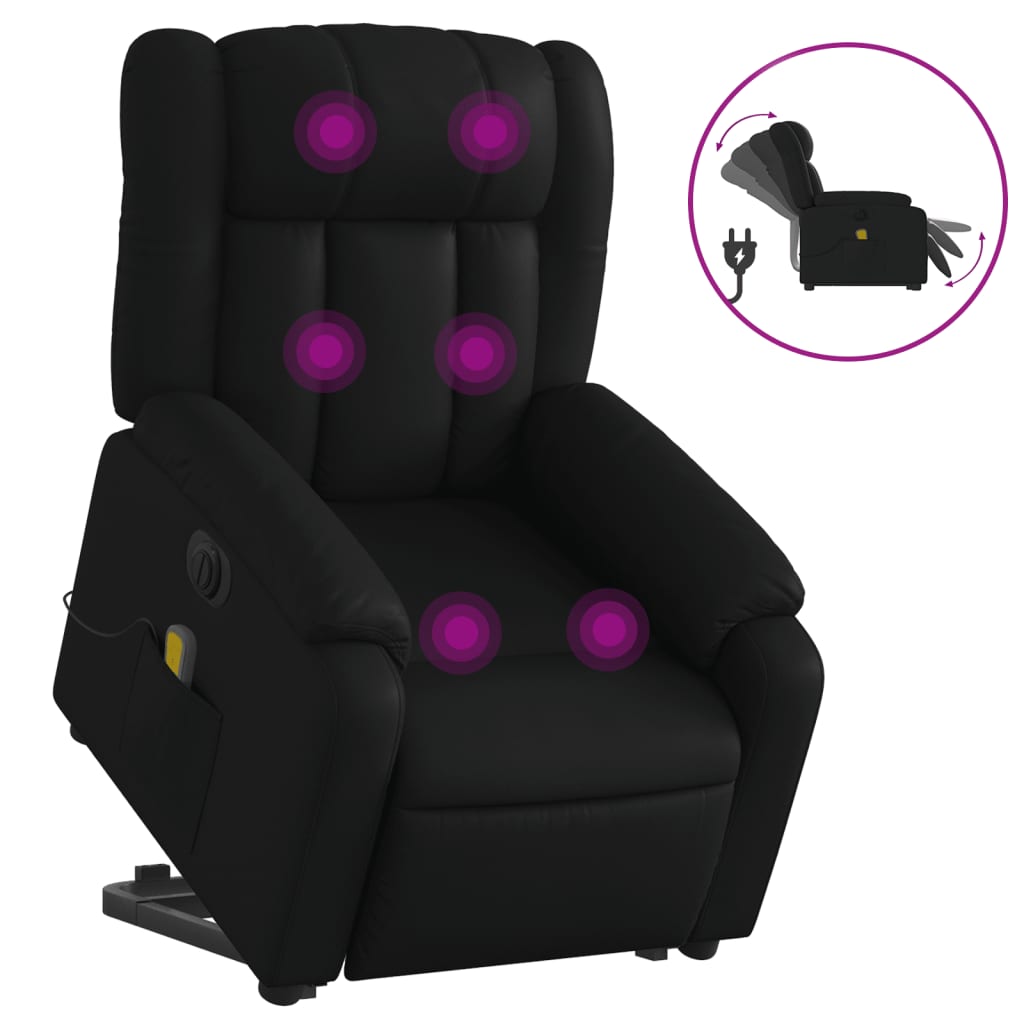 Massagefåtölj med uppresningshjälp konstläder
